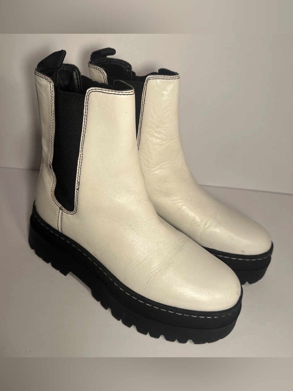 Marc Fisher White Chelsea Lug Sole Ankle Boots